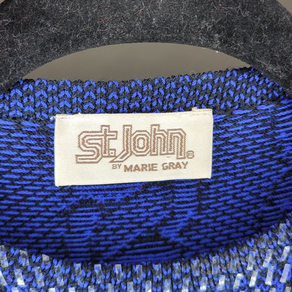 St. John by Marie Gray Blue Black Chain-link Blouse with Shoulder Pad Buttons 12 - Picture 5 of 5